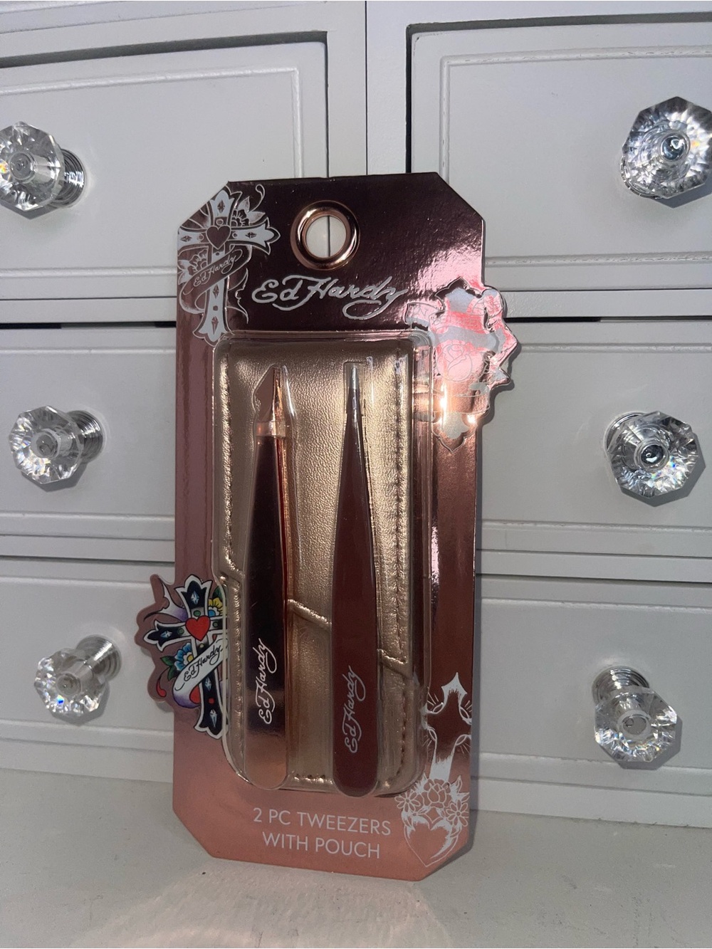 NWT Ed Hardy 2-Pc Tweezers Set in Metallic Rose Gold